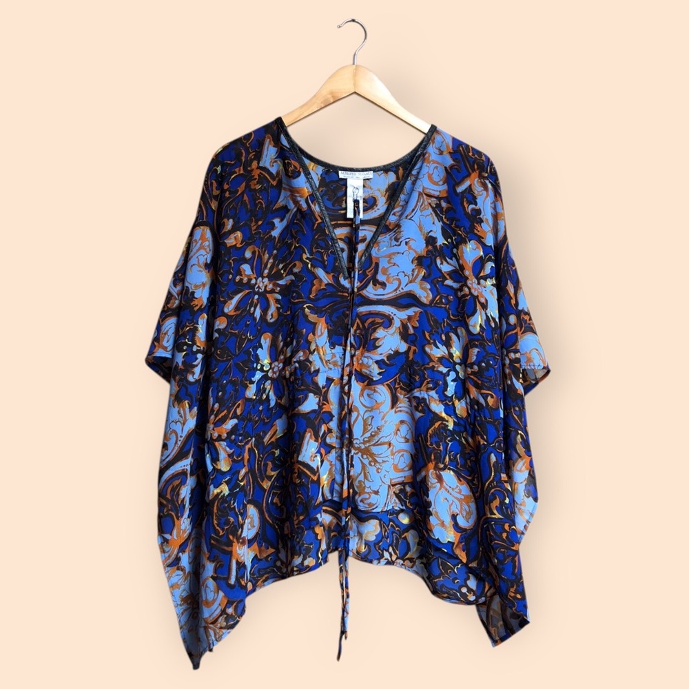 Alberto Makali Vintage Designer Baroque Floral Kaftan Blouse Blue Women’s Medium